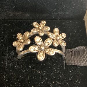 Pandora Gold Floral Ring with Silver Band